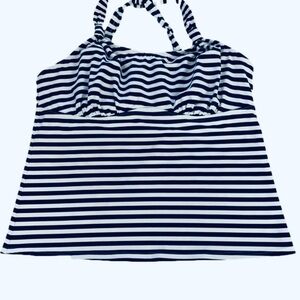 Lands’ End Tankini Top, 16DDD, Navy & White Stripes